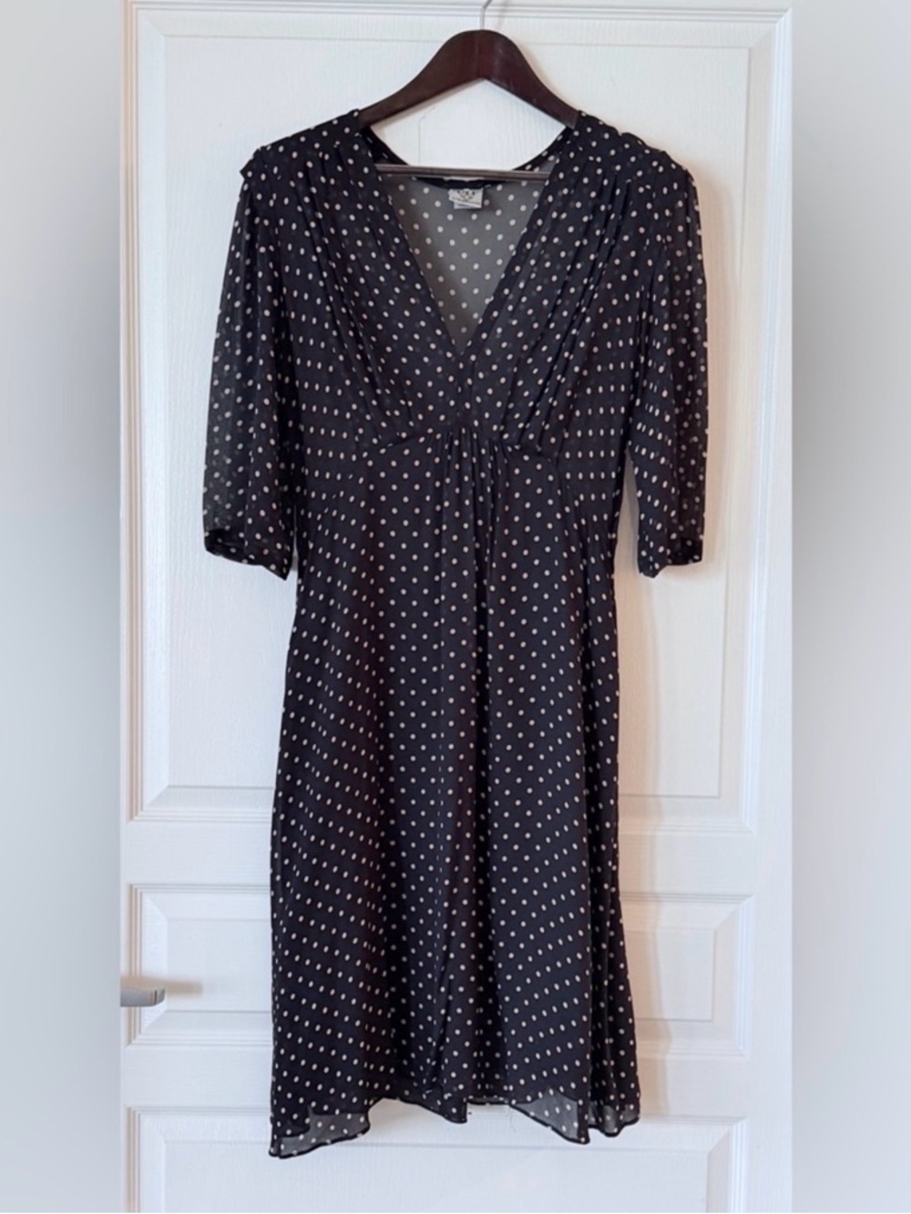 Black Polka Dot V-Neck Midi Dress